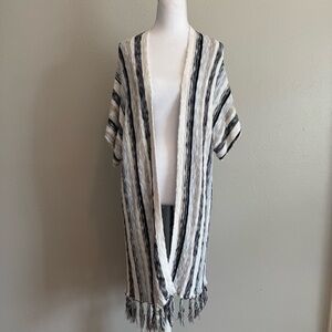 Rain + Rose 100% Cotton Striped‎ Fringe Longline Knit Cardigan – Boho Chic -S